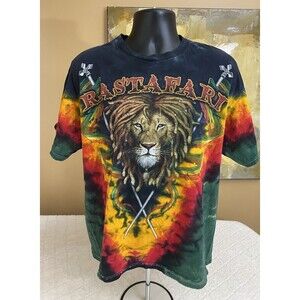 Vintage Delta All Over Print Rastafarian Lion Graphic Tie Dye Men’s Shirt Sz XL
